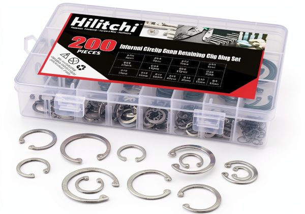 Internal Snap Retaining Ring Kit Hilitchi 200pcs 15-Size 304 Stainless-4
