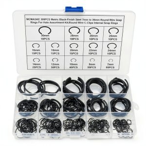 Metric 7mm‑30mm Round Wire C‑Clips Snap Rings Kit MCMASKE 300pcs Steel-0