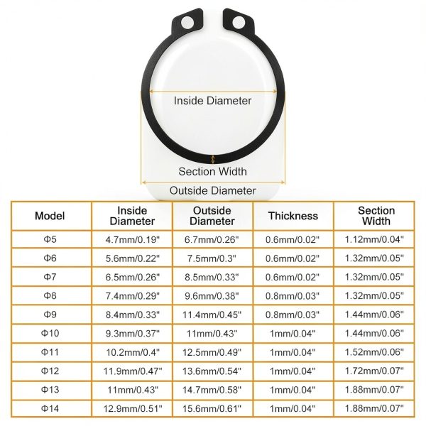 External Retaining Rings uxcell 145pcs 10 Sizes M5-M14 65Mn Steel-1