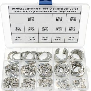 Metric 304 Stainless Steel 8MM-30MM C-Clips Internal Snap Rings Assortment Kit;Retaining Rings For Hole-0